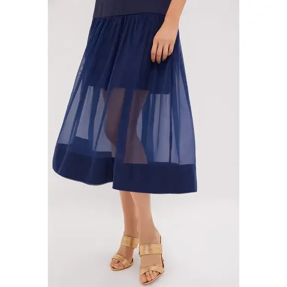 navy drop waist dawson midi dress Fit & Flare Smocked-Waist Midi Dress